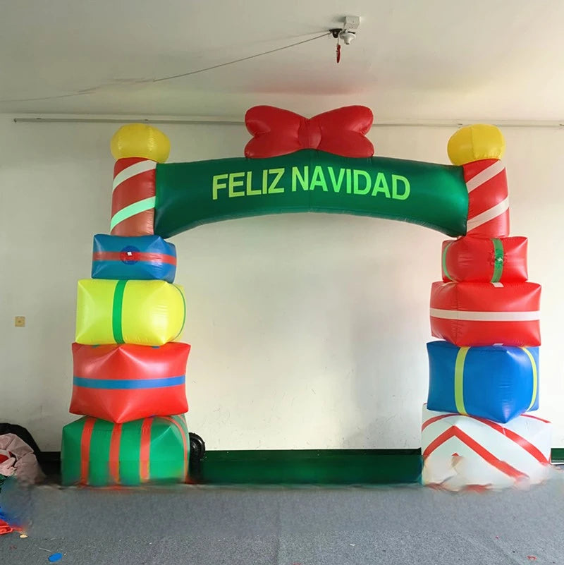 Christmas Gift Archway Outdoor Inflatable 4m Length Air Blown Xmas Candy Box Arch With Custom Printing For Entrance Decoration
