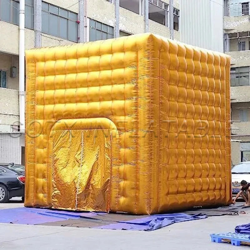Club Party Event Promotion Gold Inflatable Cube Photo Booth Old-fashioned Inflatable Photo Booth Enclosure Tent for Night