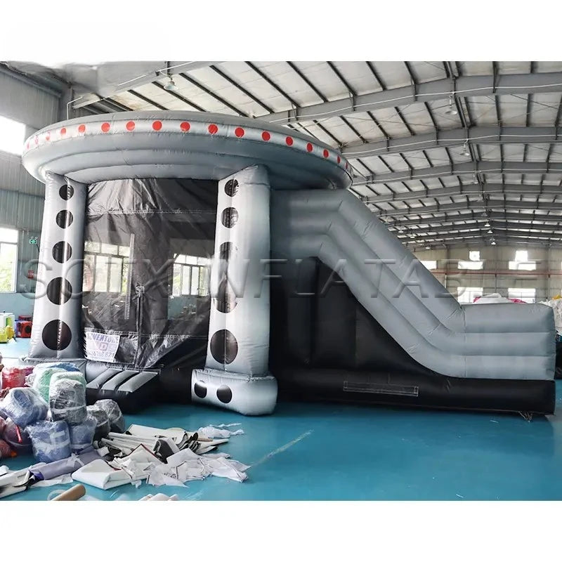 Party Outdoor Jumping 24.6ft Inflatable Spaceship Slide Jumping Bounce Inflatable Moonwalk Bounce House Castle for Kids