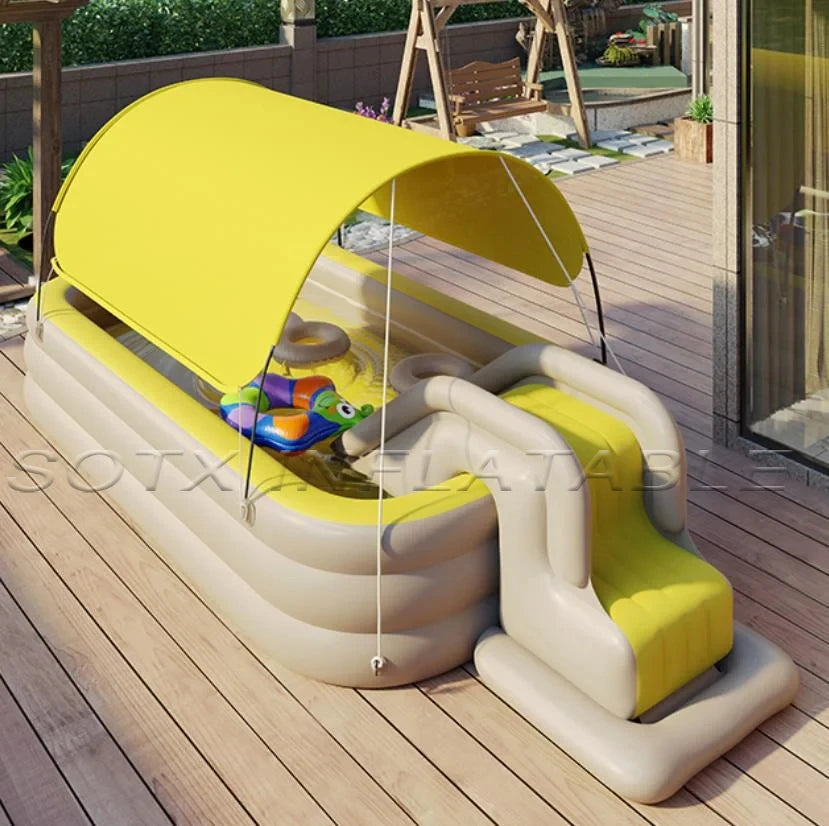 Cover For Courtyard Use Inflatable Outdoor Large Covered Swimming Pool With Slide, Children'S Swimming Pool Pergola