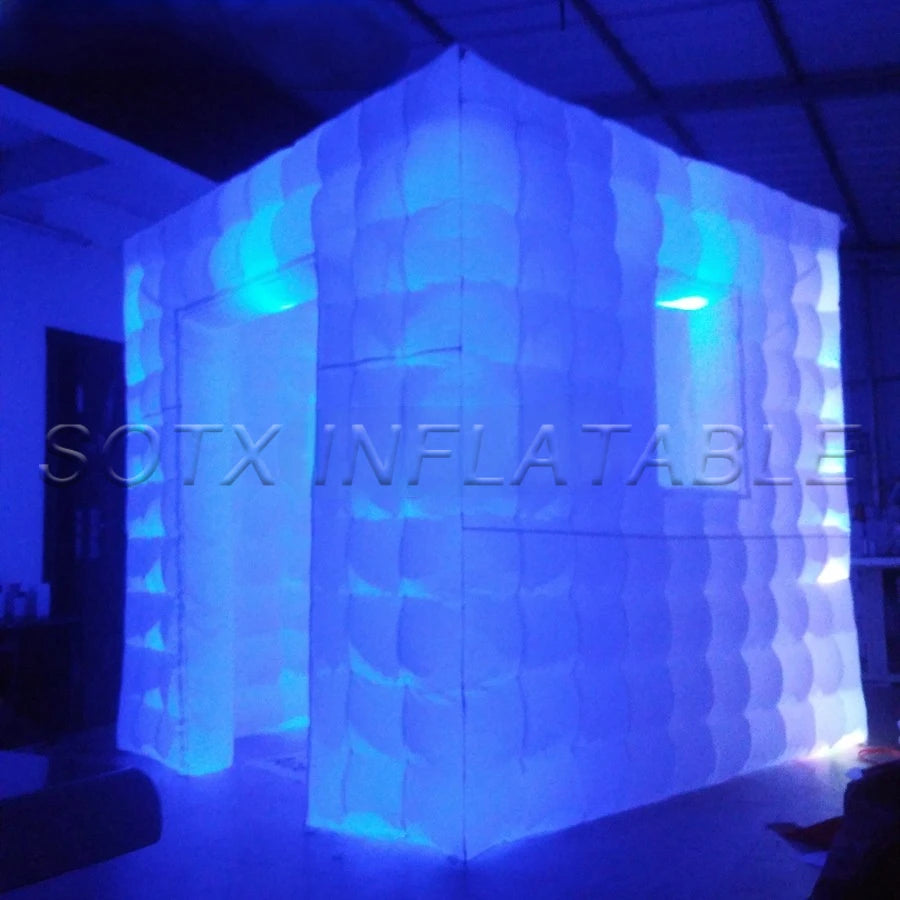 Window for Camera Customized Indoor Outdoor Led RGB Funny Station Inflatable Photo Booth with Curtain Door for Entry and 1
