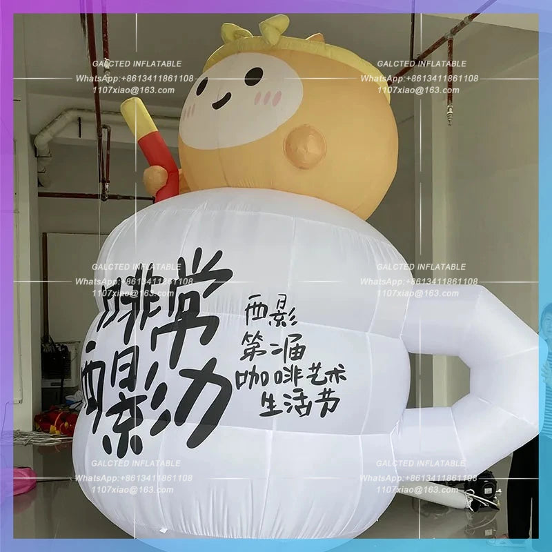 Milk Tea Cup inflatable model Doodle Inflatable cartoon Son Gokū Saint Coffee Cup DIY sign in the market lighting props