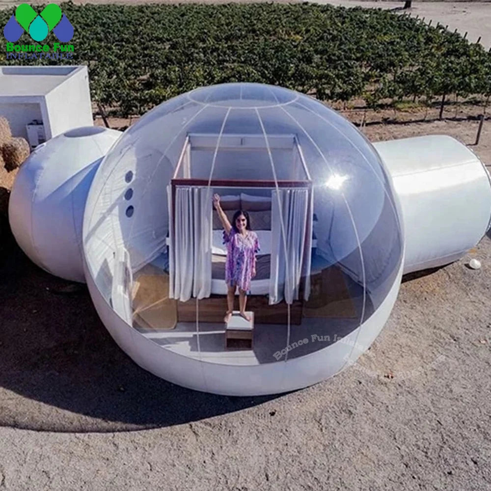 Transparent Hotel Glamping Big Clear Top Outdoor Inflatable Bubble Tent House Campaign Dome With Bedroom And Toilet For Camping