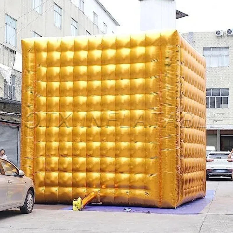 Club Party Event Promotion Gold Inflatable Cube Photo Booth Old-fashioned Inflatable Photo Booth Enclosure Tent for Night