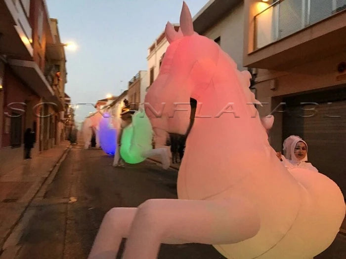 party decoration 4pcs most popular walkable inflatable horse costumes with LED giant animal mascot costume for parade festival