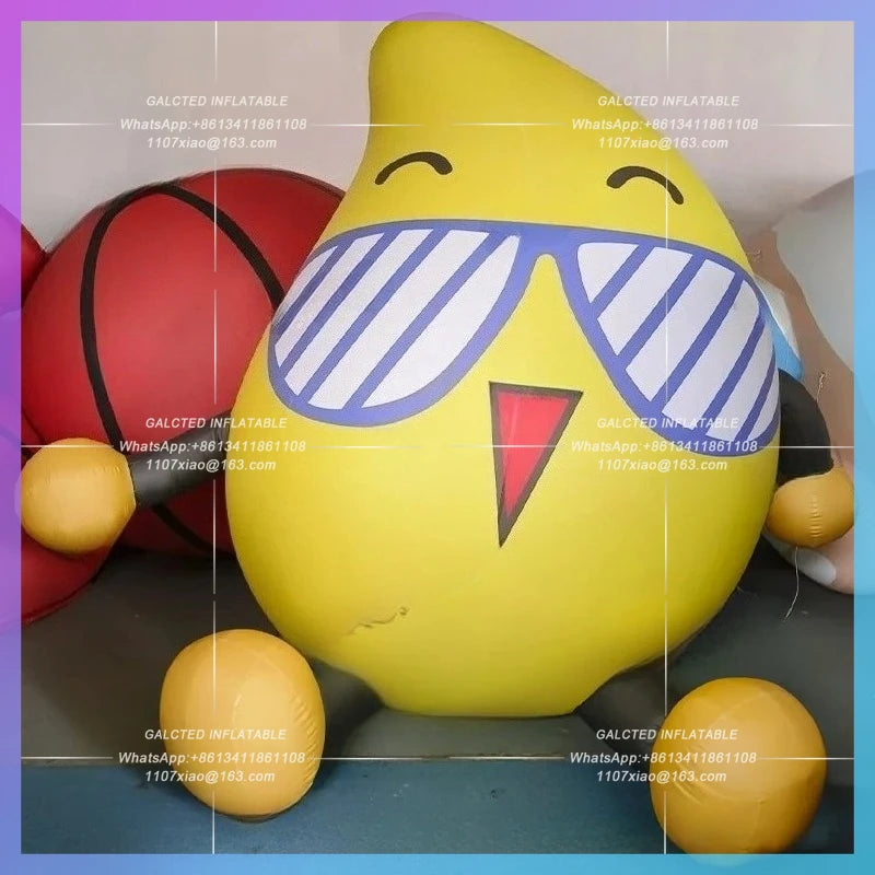 inflatable mango cartoon sitting yellow fruit doll Factory customize design sunglasses food fruit shop promotion advertising