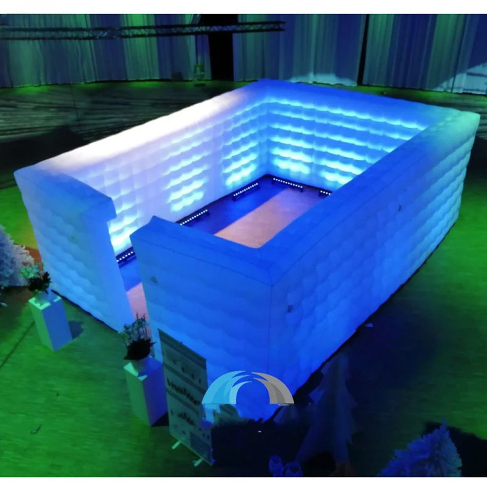 Company Party Events Roofless 8x 6m Inflatable Curved Wall White Air Boxer Cube Tent Exhibition Showroom With Led Lights For