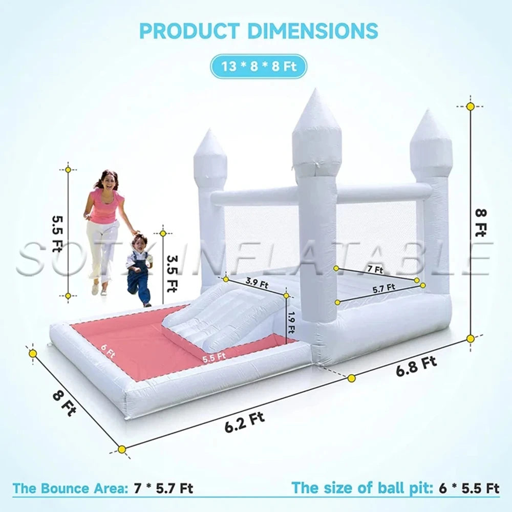 To Door Include Blower 13x8x8ft White Bounce House For Soft Play Rental Mini Bouncy Castle 8x8ft Free Shipping