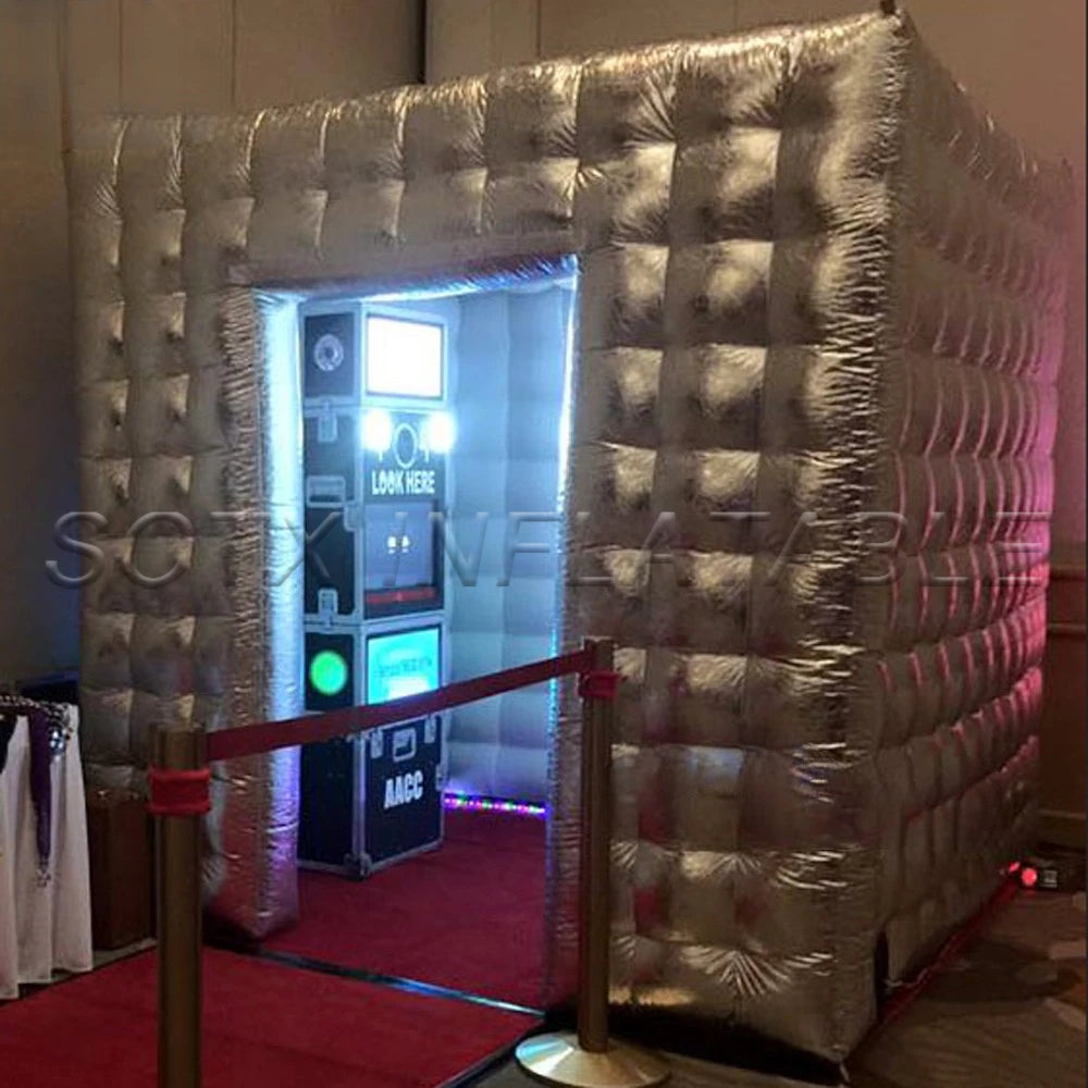 Booth For Outdoor 15x15 Silvery Nightclub Cubic Inflatable Cube Tent With Blower Party Club Event Kiosk