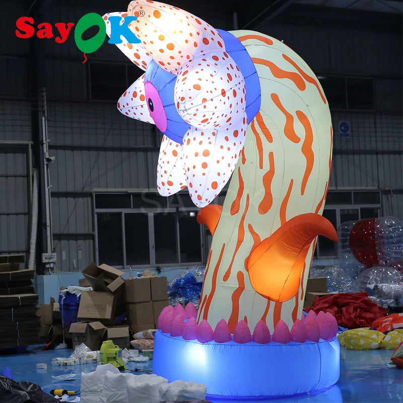 4mH Inflatable Flower Decoration Hanging Lighting Flower Blossom with White Lights for Christmas/Halloween/Party Decoration