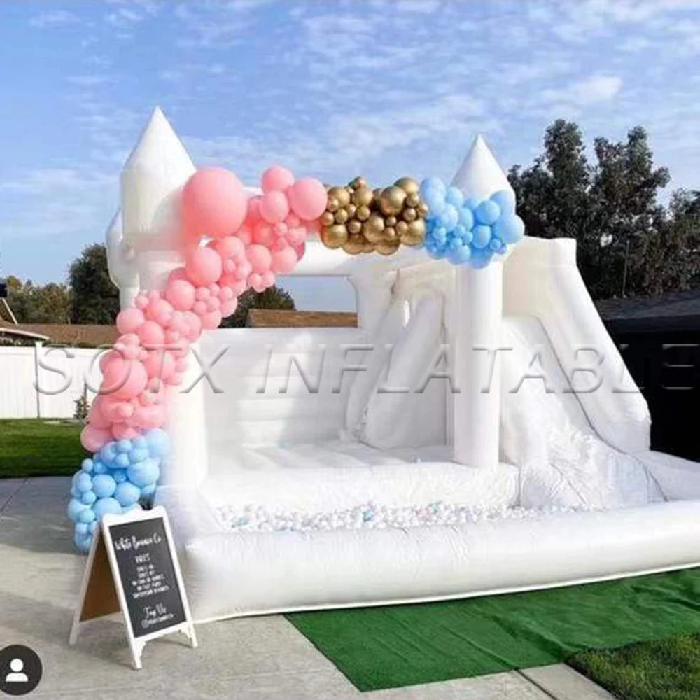 pink bouncer House PVC jumper Inflatable Wedding White Bounce combo Castle With slide and ball pit Jumping Bed Bouncy castle