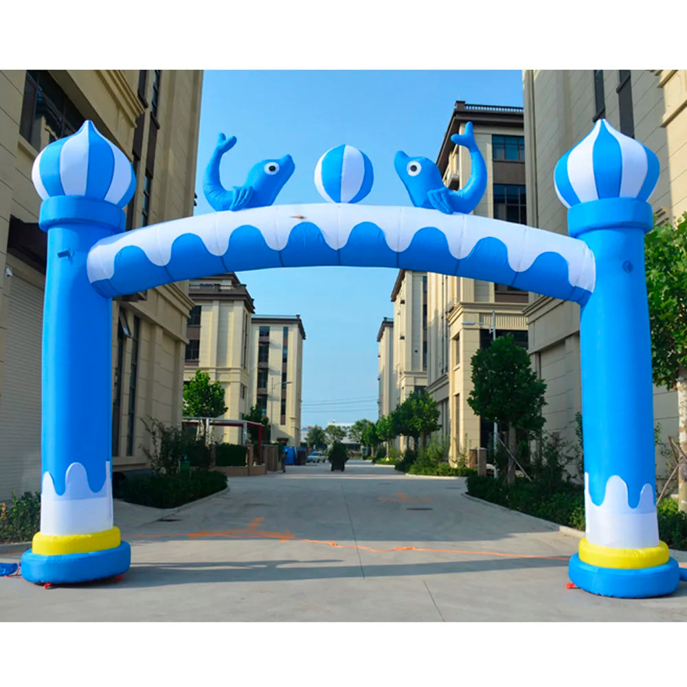 For Kids Party Lovely Design Blue Inflatable Dolphin Arch For Aquarium Theme Entrance Arch Air Door Gate