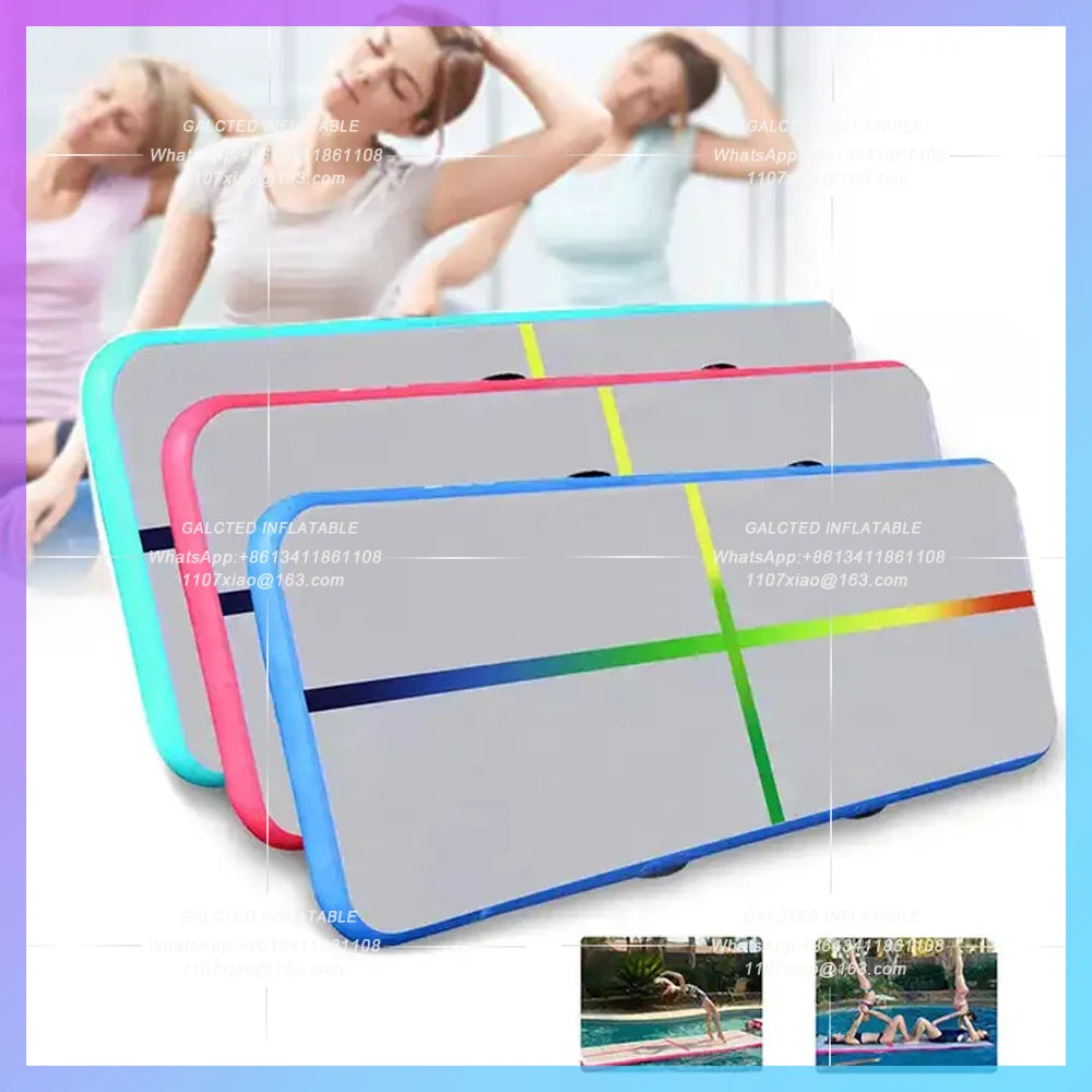 Inflatable Gymnastics Mat Tumbling Gym Mat Durable 1x0.6x0.1m Air Tracks With Colorful Line Indoor Yoga Floor For Training Use