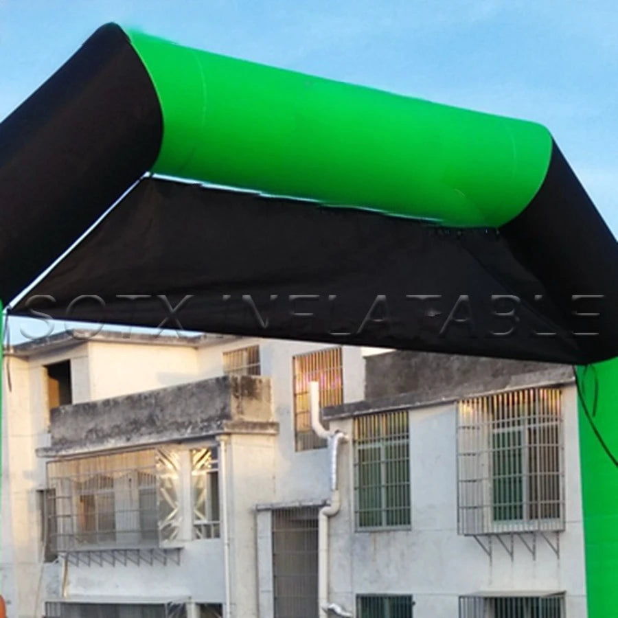 banner on top for Marathon 5x3.3m perfect designed black green arch door inflatable Start Finish Line Archway with removable
