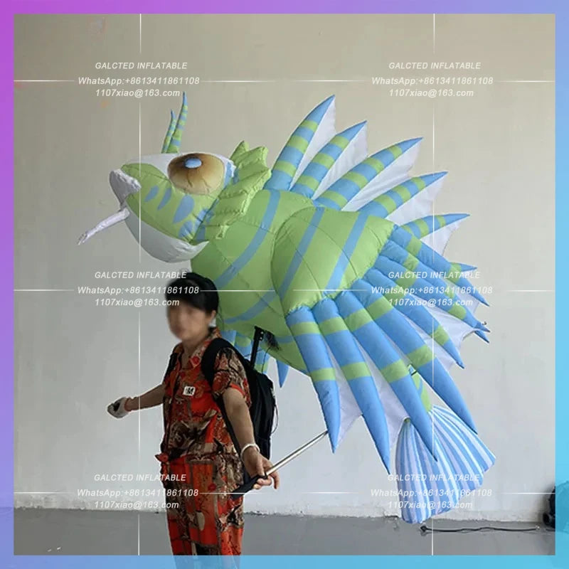 Fish Aquarium Beach Festival Inflatable lion fish air model human back walking Amusement Park Parade Interactive lighting props