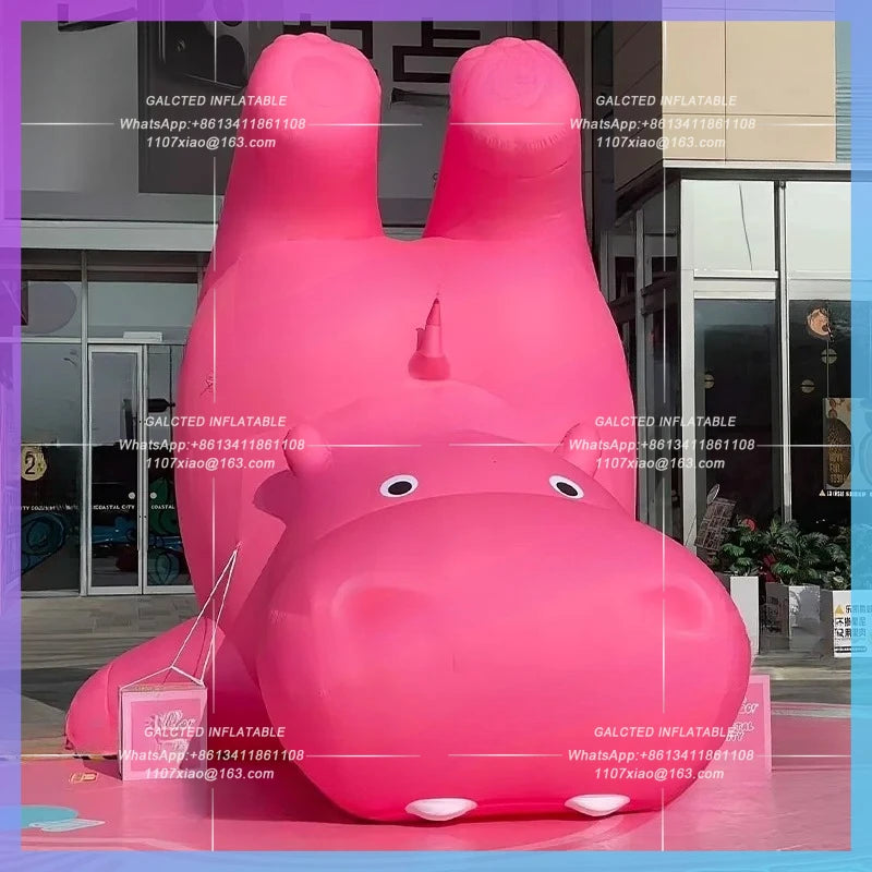 cartoon animal new year festival Giant pink inflatable hippo customize continue power on blower air model activity advertising