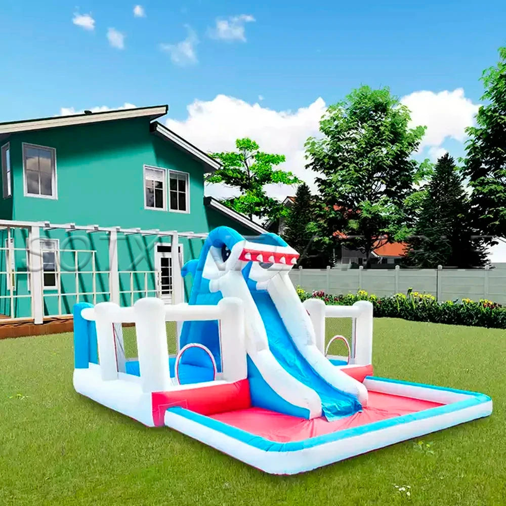 Jump Castle Bouncer Backyard Shark Animal Commercial Inflatable Water Slide With Pool For Kids Big Bounce House Jumper Bouncy