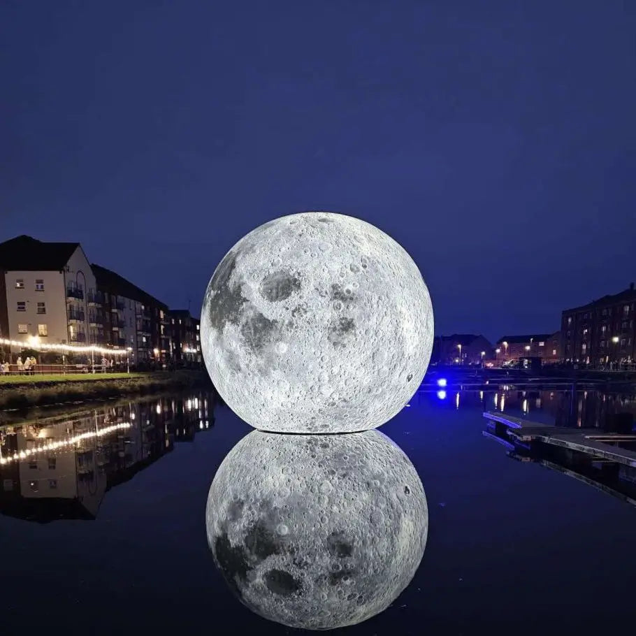 Blue Giant Inflatable Moon Ball With LED Lights PVC Airtight Planet Balloon For Event Party Stage Decoration Advertising Hanging