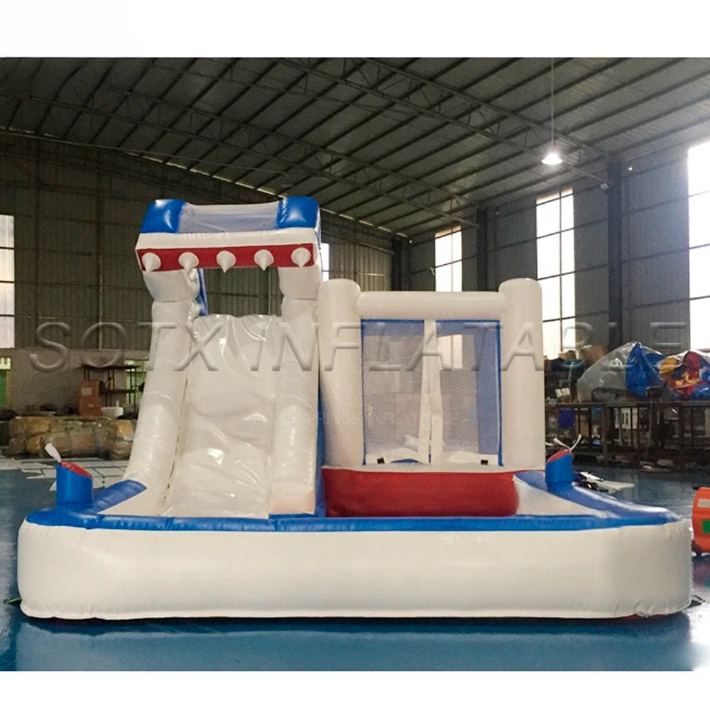 For Amusement Park Custom Commercial Inflatable Shark Water Slide With Pool Animal Kids Jumper Bounce House Combo Bouncy Castle