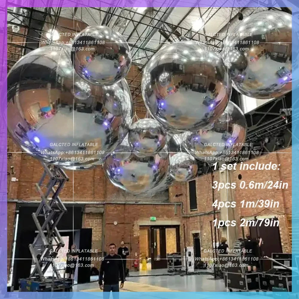 Hanging Disco Mirror Sphere Gold1 Set Silver Inflatable Mirror Ball Giant  Iridescent Reuseable Metallic Balloons For Decoration