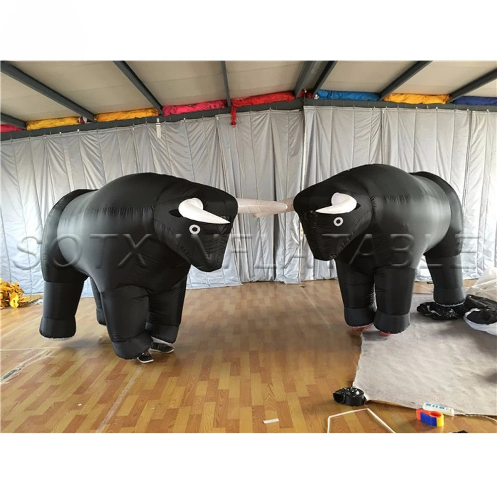 For Bullfighting Game Spain Style Movable Adult Black Inflatable Bull Costume Large Inflatable Cow Cartoon Costume