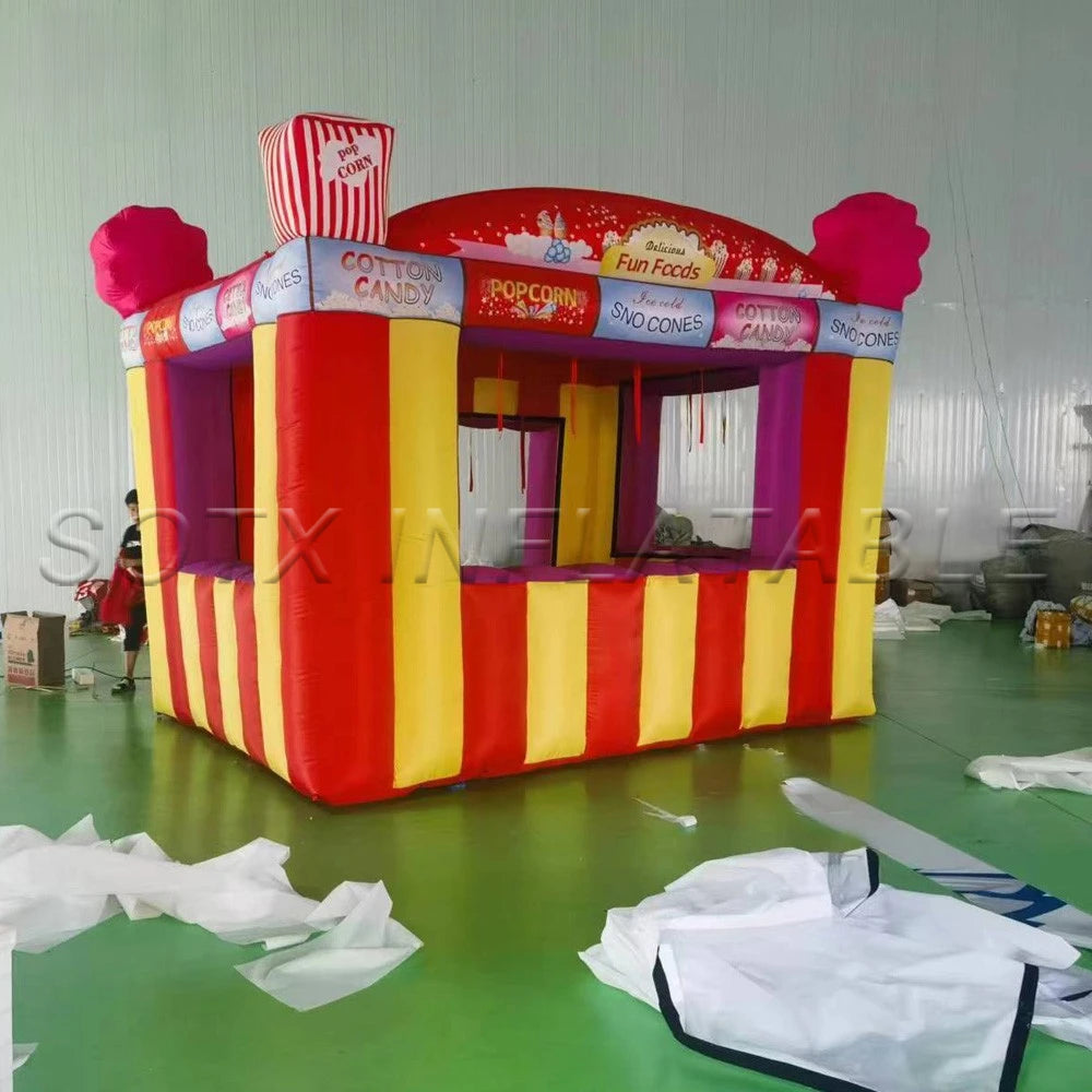 Booth Beach Bar Best Red Yellow Inflatable Popcorn Cotton Candy Concession Stand Tent Inflatable Carnival Treat Shop Fun Foods