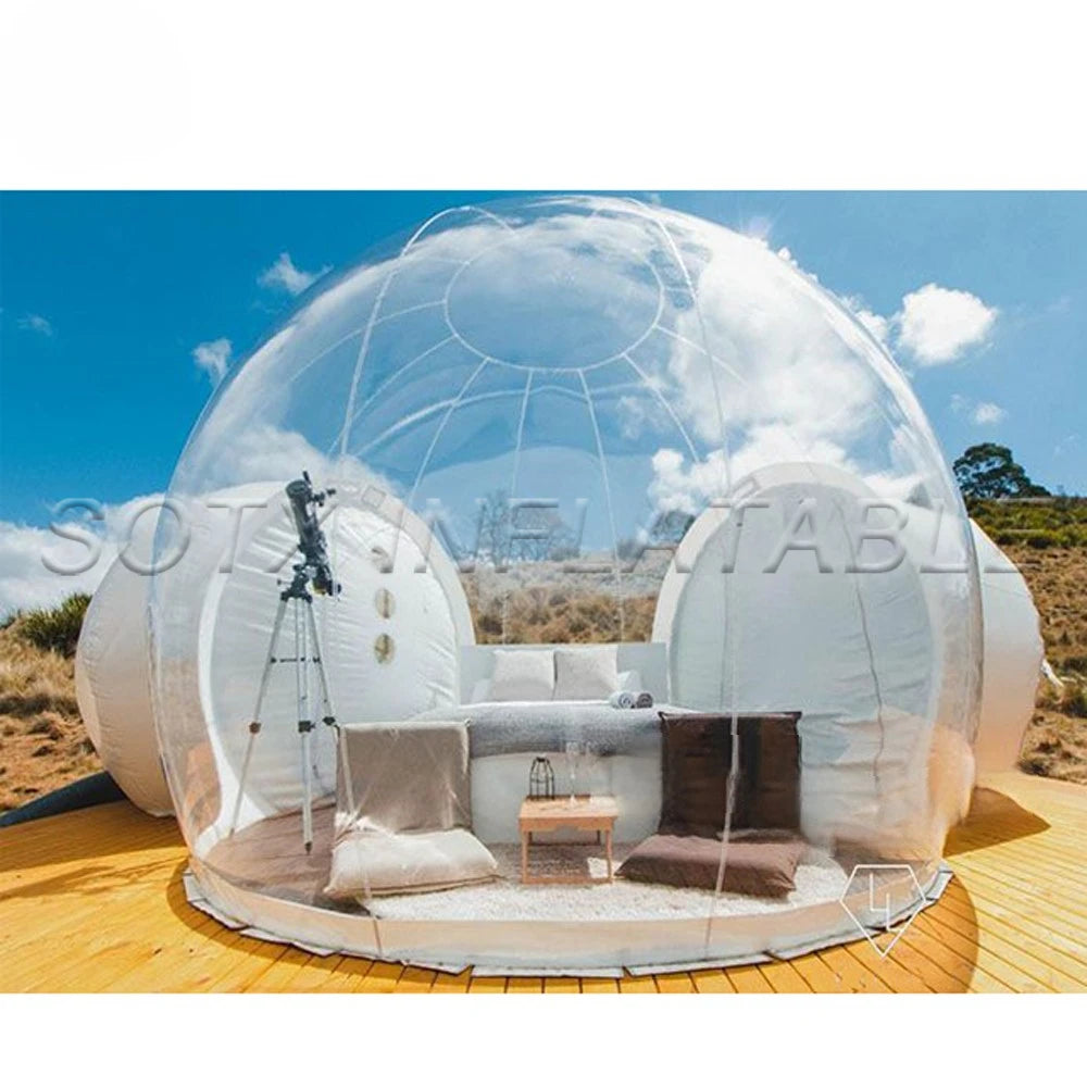 Transparent Hotel Glamping Big Clear Top Outdoor Inflatable Bubble Tent House Campaign Dome With Bedroom And Toilet For Camping