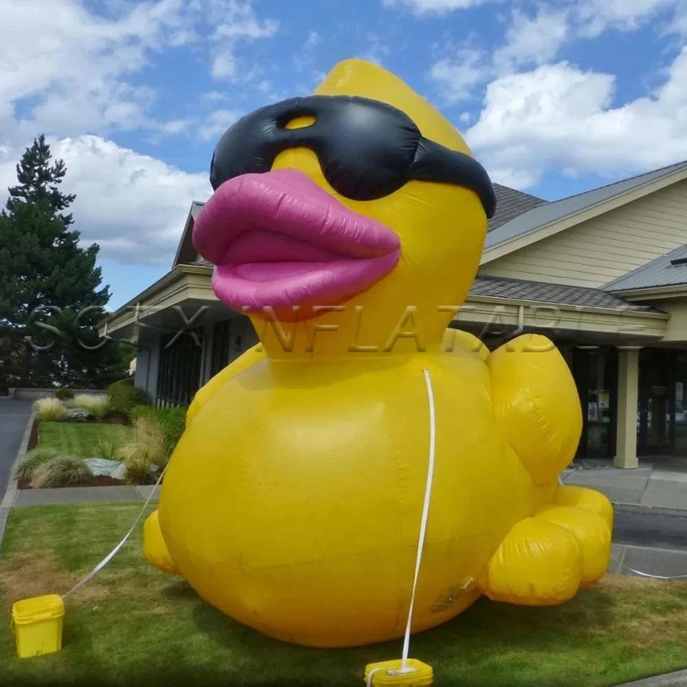 Promotion Decoration 2024 New Arrival 4m High Yellow Giant Inflatable Duck With Sunglasses Led And Blower Rubber Ducks For Beach