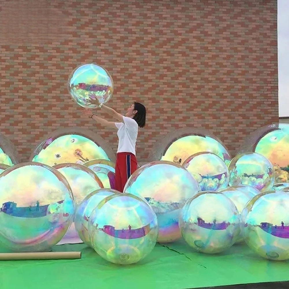 Party Hanging Decoration Iridescent And Silvery Inflatable Mirror Ball Giant Mirror Balloon Disco Sphere For Wedding Nightclub