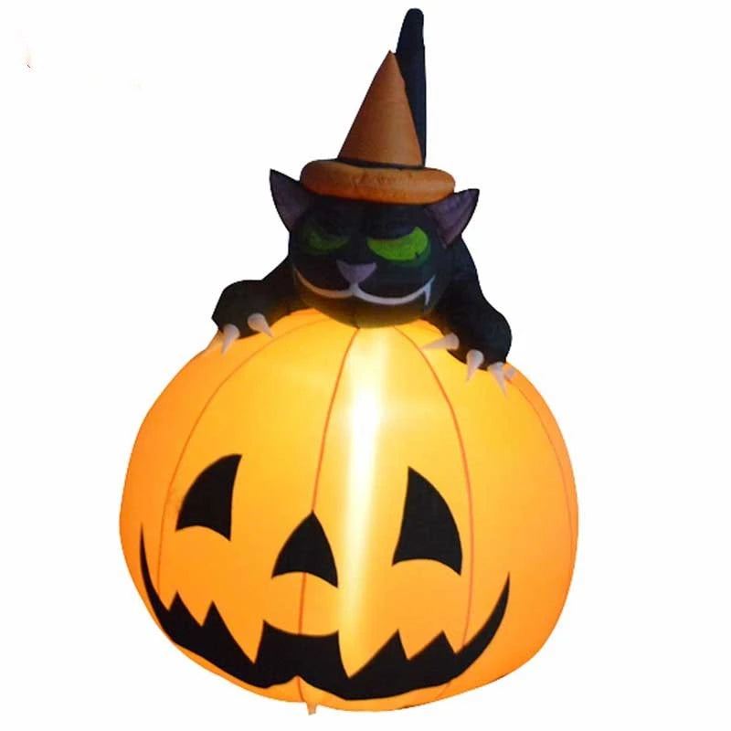 Yard Party Decoration 2m Tall Inflatable Pumpkin Decoration Halloween Pumpkin with Cat Model Ornament for Home Halloween
