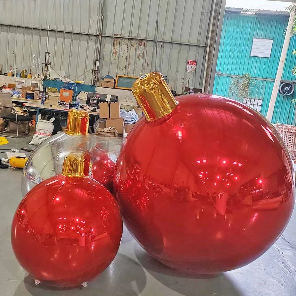 Christmas Advertising 50-150cm Dia Giant Decoration Red Silvery Inflatable Mirror Balloon Hanging Balloons For Party Events
