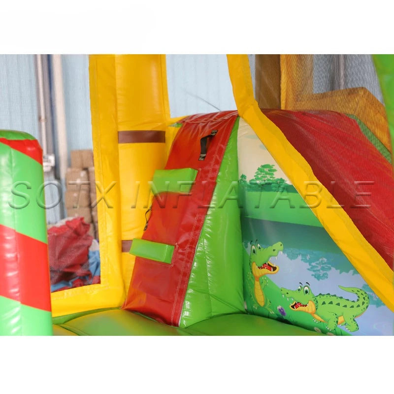 Event Sea Shipping 4.6m PVC Inflatable Crocodile Bouncer Slide Inflatable Jumping House with Climbing Area for Party