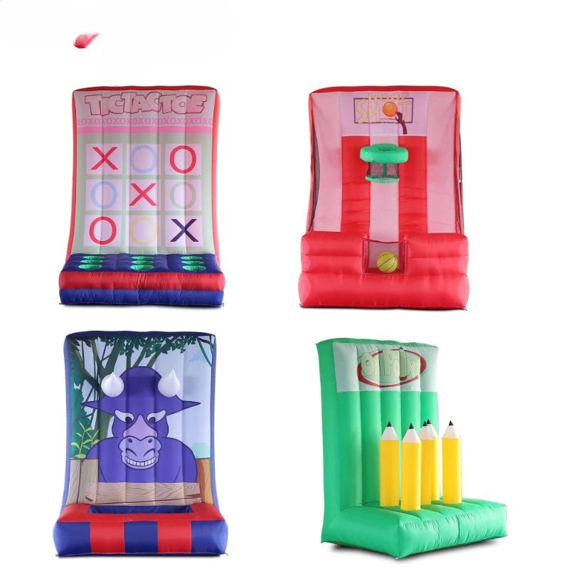 Adults Carnival Sport 4PCS Inflatable Basketball Toy Game Hoop Shooting Set 4 in 1 Inflatable Ring Toss Game for Kids