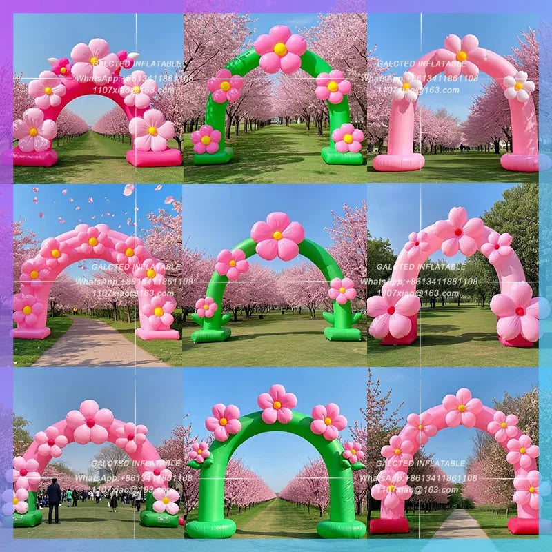 outdoor park pink balloon 3X4M inflatable cherry blossom arch flower advertising decoration