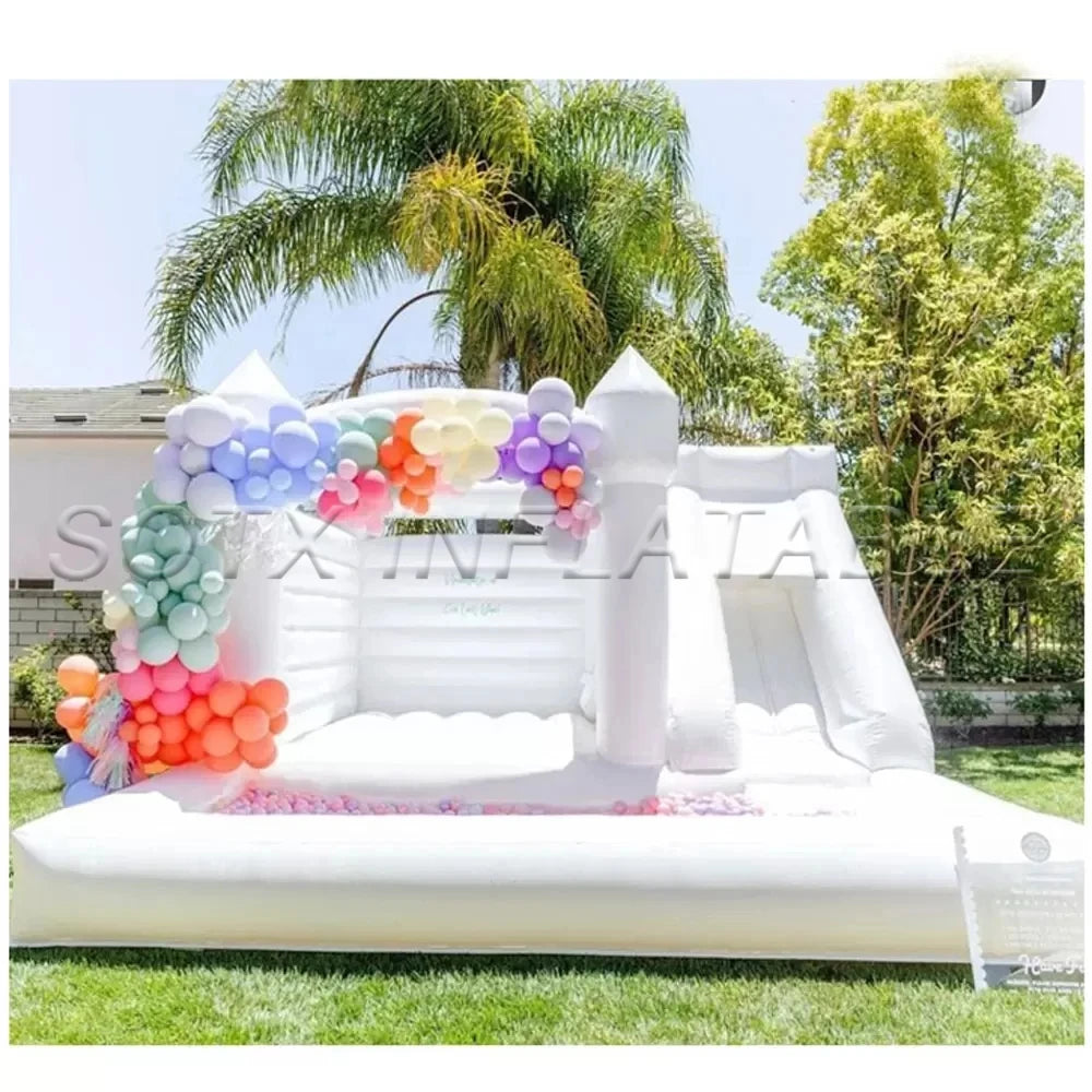For Wedding Birthday Wholesale Outdoor Inflatable Wedding Bounce House Jumping Bouncer Slide Ball Pit Combo White Bouncy Castle