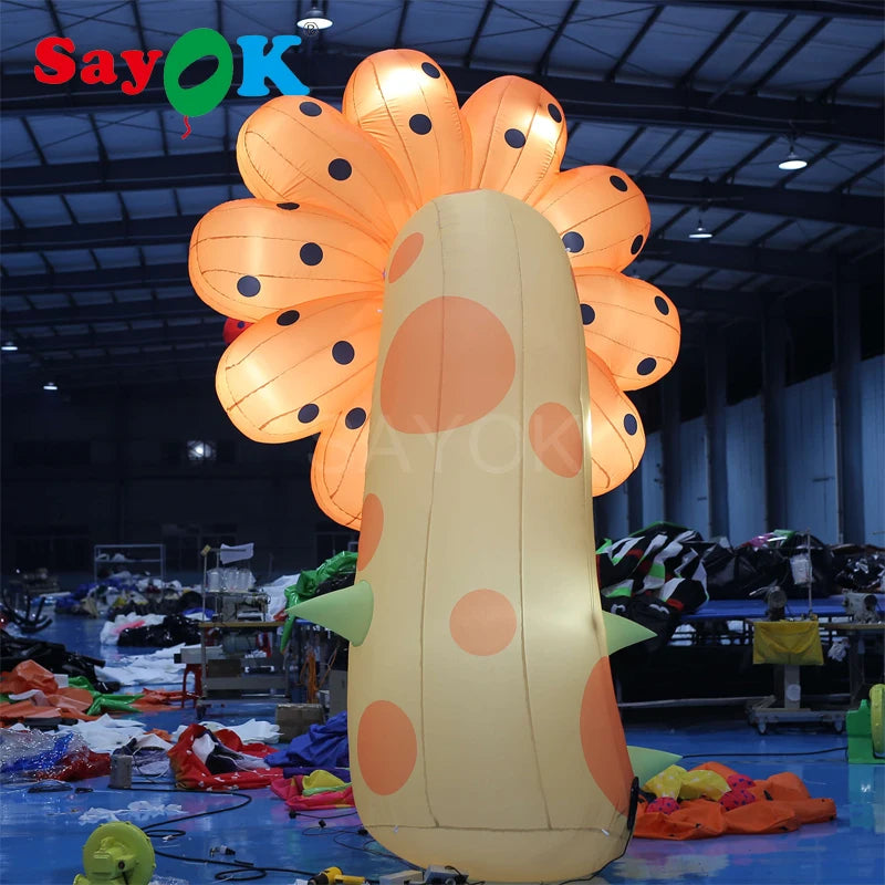 4m H Inflatable Yellow Flower Lighting Flower Decoration with White Lights for Christmas/Halloween/Party/Events Decoration
