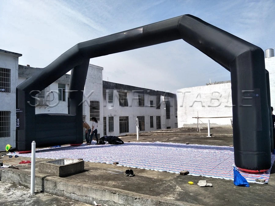for Energy run race 9.5m W *5m H giant inflatable finish line arch with FINISH banner on side view in black color stands well