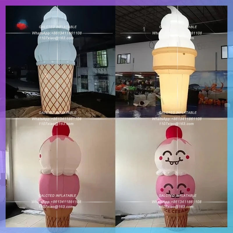 dessert cute cartoon air model Giant sweet inflatable ice cream pink  for drinks cake ice cream decoration prop