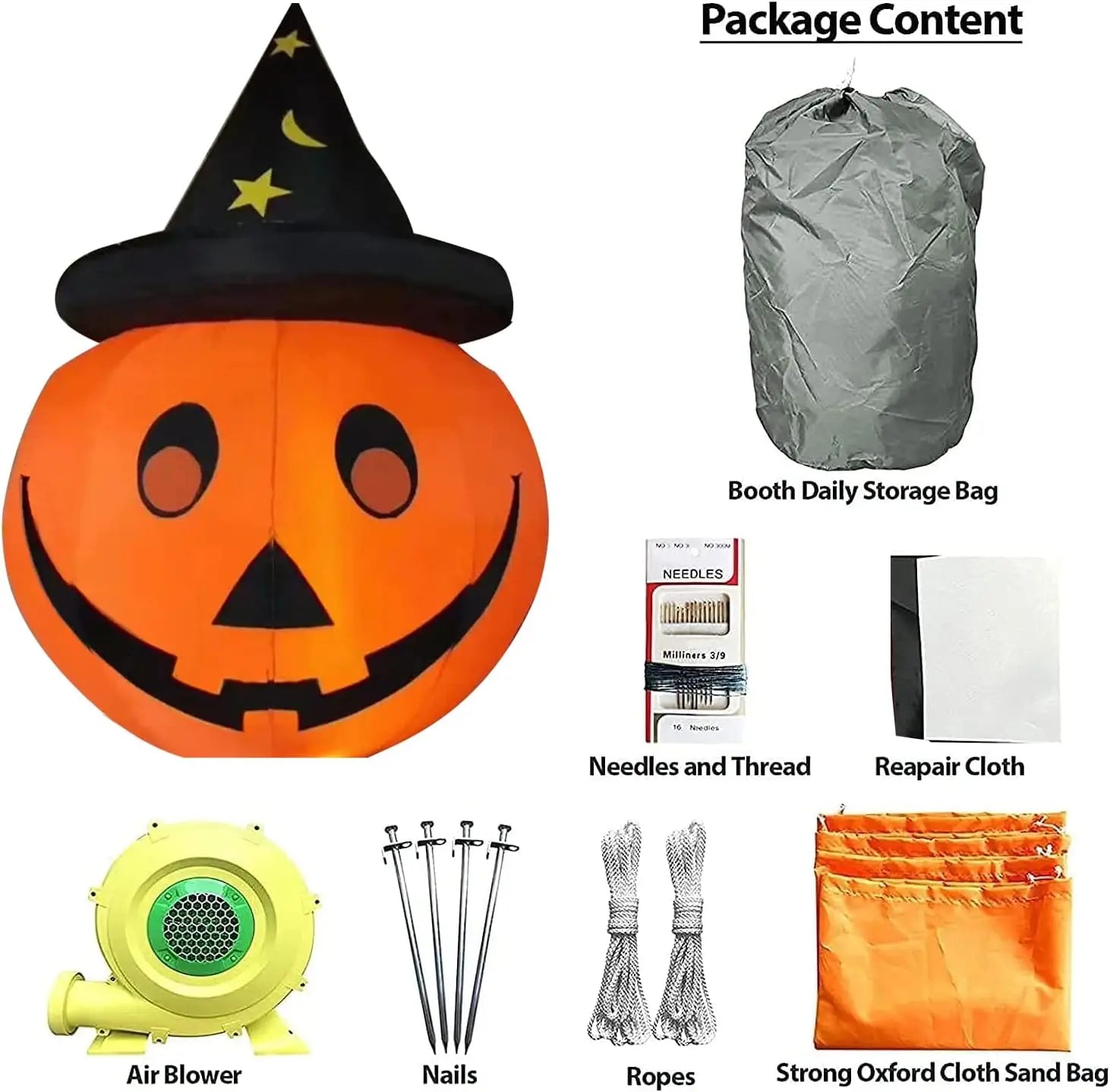 Halloween Inflatables Pumpkins with Witches Hat Outdoor Halloween Decorations with LED for Yard, Garden, Lawn