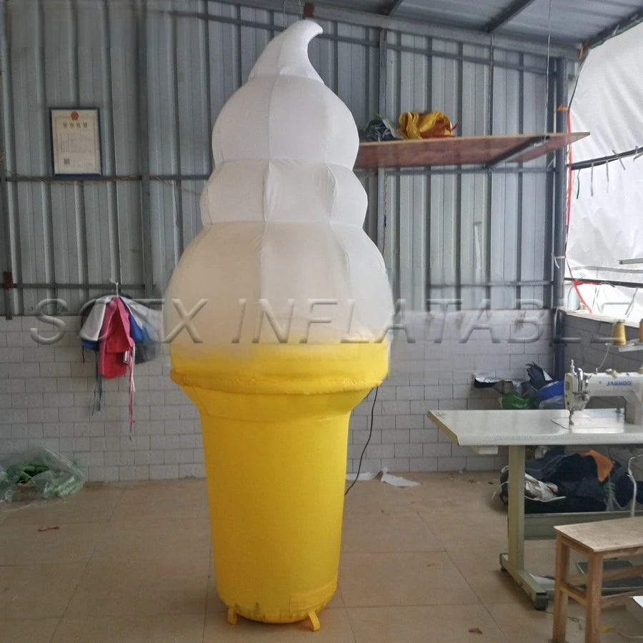 Free Air Blower Amazing Inflatable Ice Cream Model With Led Lights For Advertisement With
