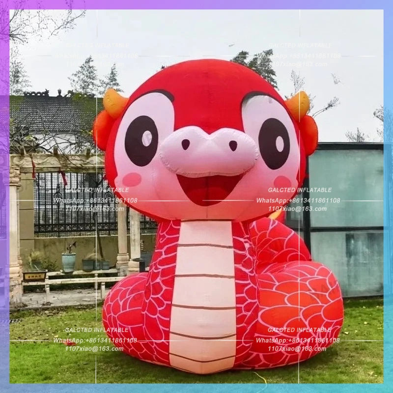 Chinatown new year's event,Giant inflatable snake red cartoon snakes for festive parade prop