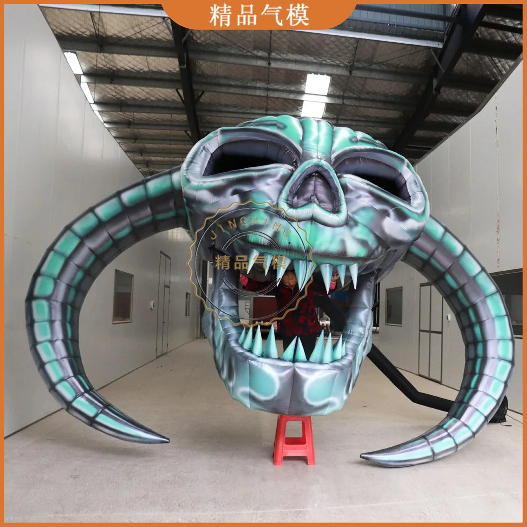 Giant Inflatable Skull Clown with Horns - Perfect for Halloween Atmosphere, Bar Decor, and Mall Displays