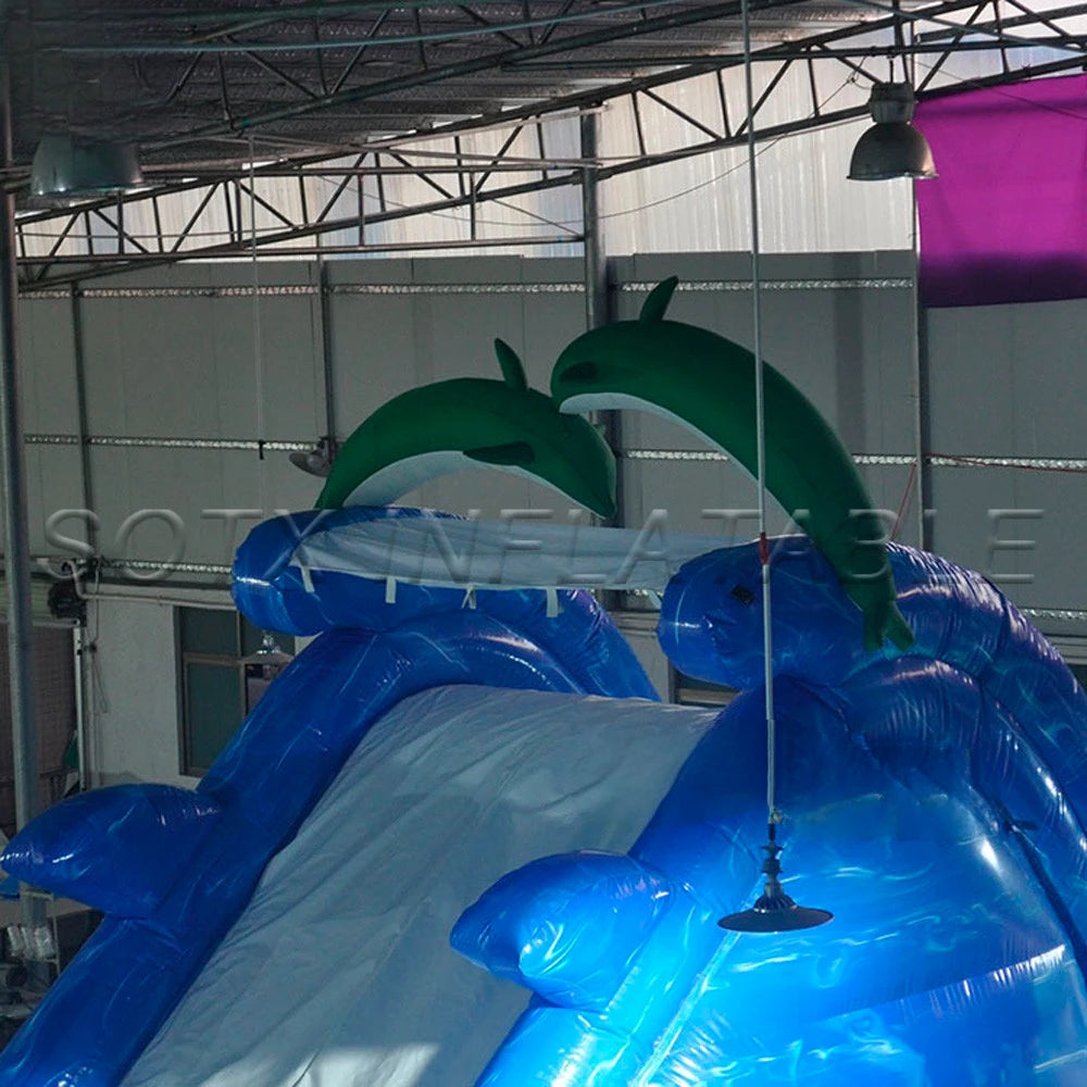 Combo Bounce House Commercial Ocean Themed Inflatable Water Slide With Pool Dolphin Animal Blue Bouncer Tropical Waterslide