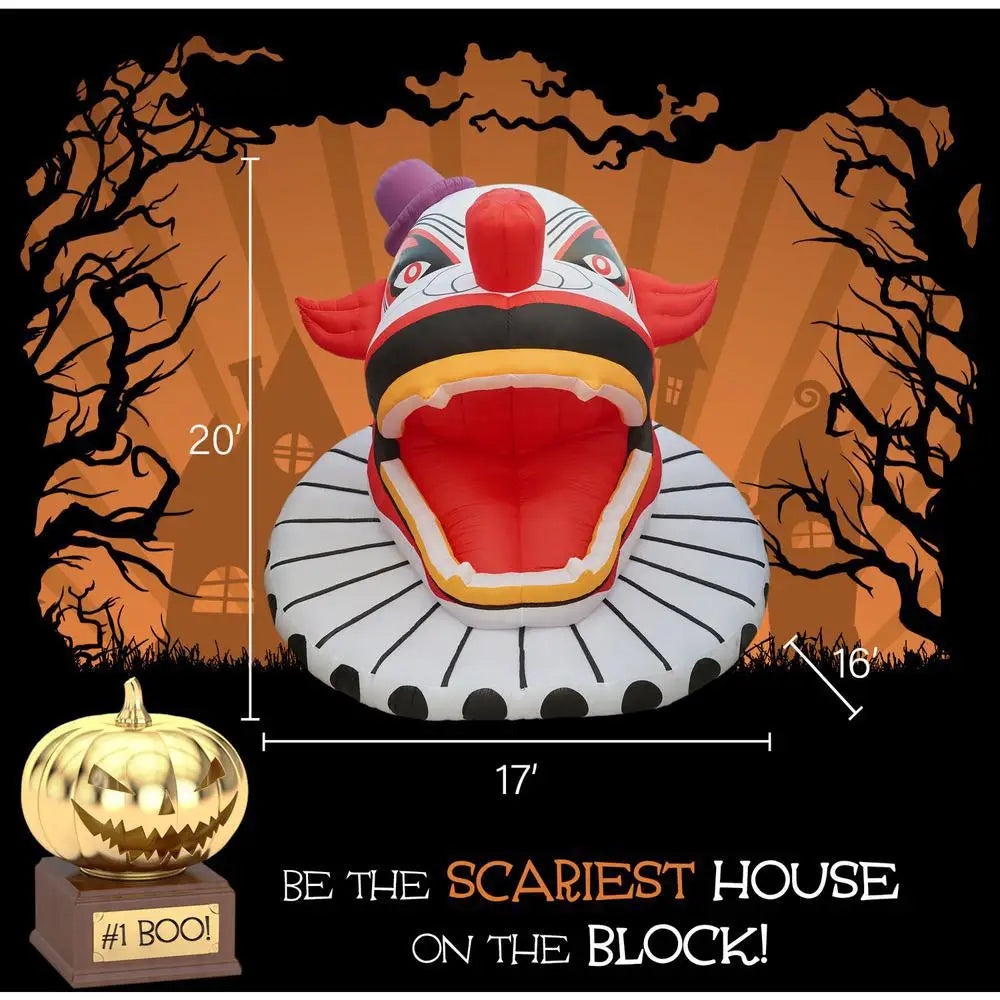 Personalized 17ft Tall Outdoor Giant Inflatable Halloween Clown Mask Blood Head With LED Lights For Sale