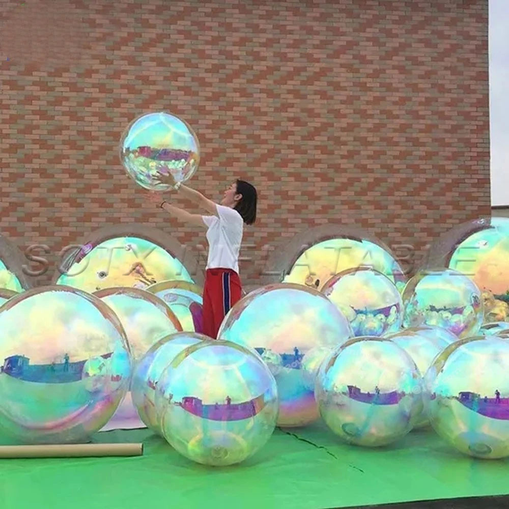 Party Hanging Decoration Iridescent And Silvery Inflatable Mirror Ball Giant Mirror Balloon Disco Sphere For Wedding Nightclub