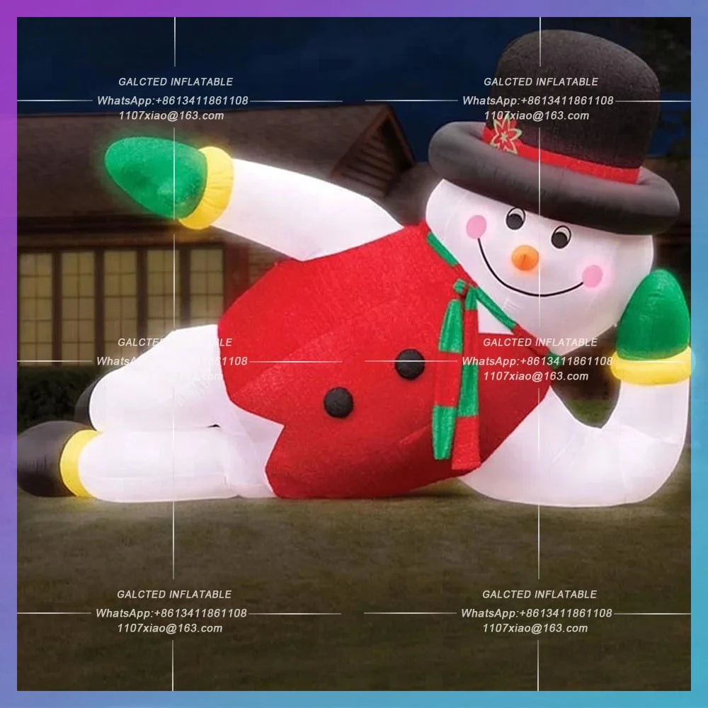 Inflatable Snowman with red coat Christmas Decorations lying 20ft large and Top Hat for event decoration