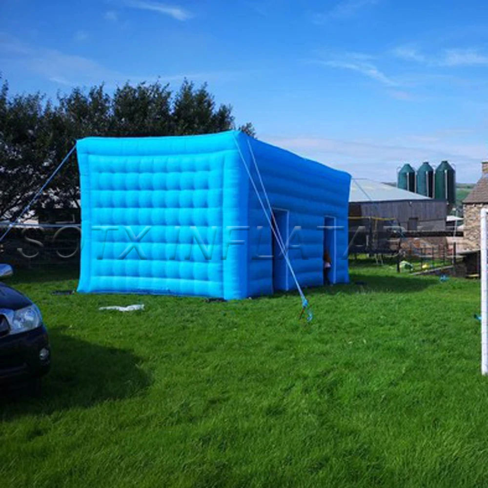 For Event Business/Pr Outdoor Fancy Blue Inflatable Air Cube Tent With 2 Doors Portable Blow Up Party Wedding House With Blower