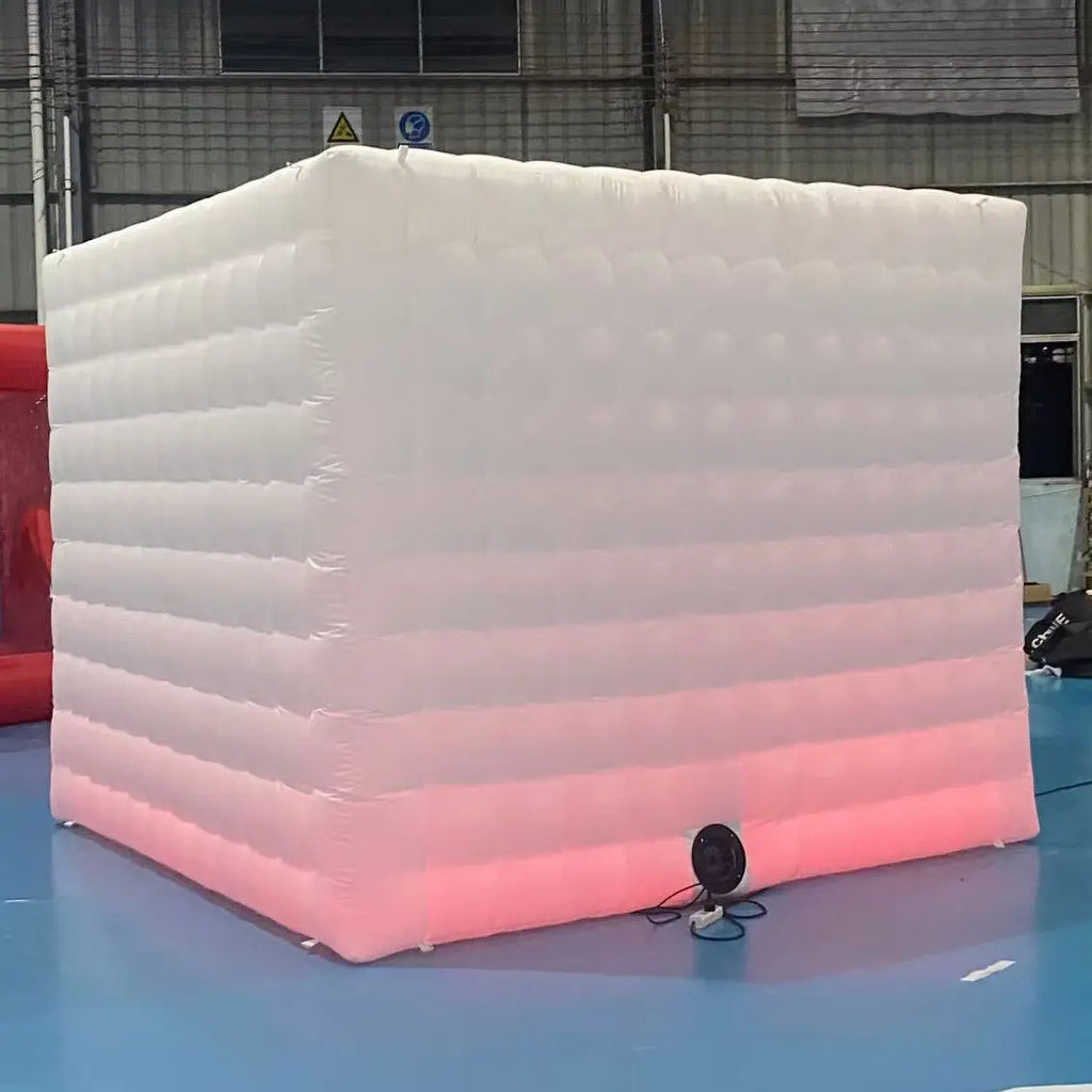 White Inflatable LED Photo Booth Cube Tent  Portable Selfie Cabin with Full Lighting for Event Party Advertising and Weddings