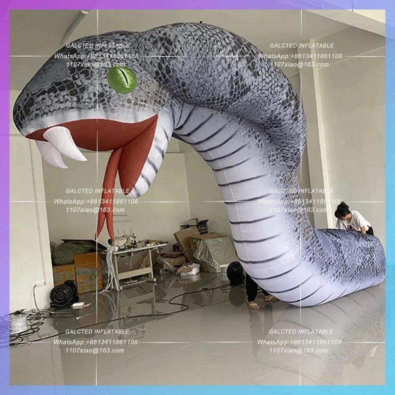 Cobra White Snake Transmission Giant inflatable simulated white snake model reptile pet  Zoo Halloween bar stage lighting props