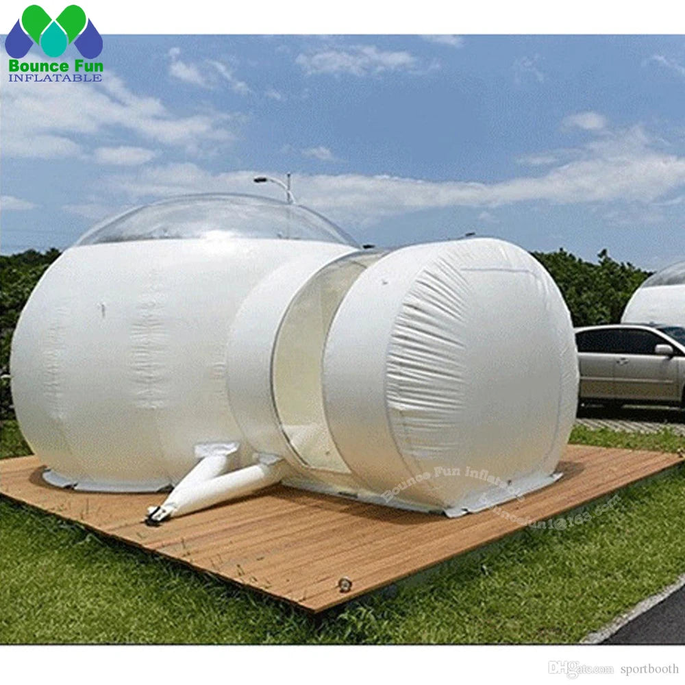 Free Air Blower Beautiful 5m Inflatable Bubble Tent With Tunnel Black Transparent Clear Dome Hotel For Outdoor Camping